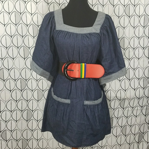 Vava by Joy Han Tops - VaVa By Joy Han Retro Belted Denim Tunic Dress Top